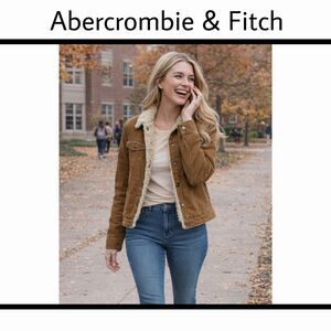 Abercrombie & Fitch Women’s Corduroy Sherpa Trucker Jacket Y2K Brown Medium